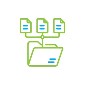 Icon of a folder connected to three documents, representing file organisation