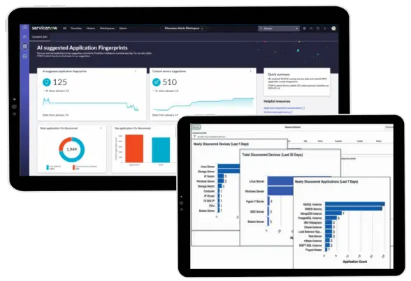 ServiceNow discovery dashboard showcasing automated discovery process for new devices.