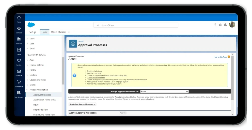 The quick setup window for setting up advanced approval process in Salesforce CPQ.