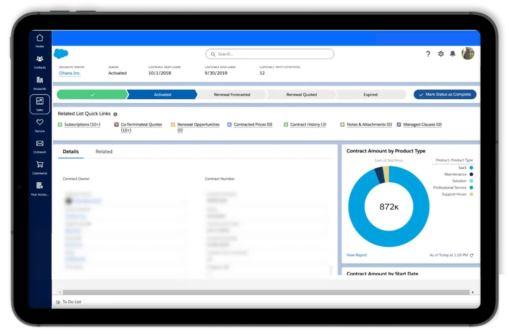 The contract window in Salesforce CPQ instance to renew the existing contract or create a new one.