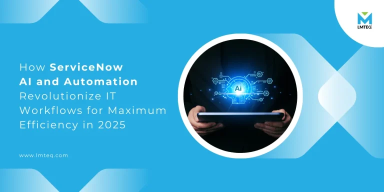 Different IT process are interconnected with ServiceNow AI and Automation as a central node. The whole representation is holo-projected from a tablet.